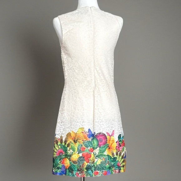 Desigual Cream Lace Sleeveless Colorful Hemline Sheath Dress Size 40 EU / 6 US - Picture 4 of 12